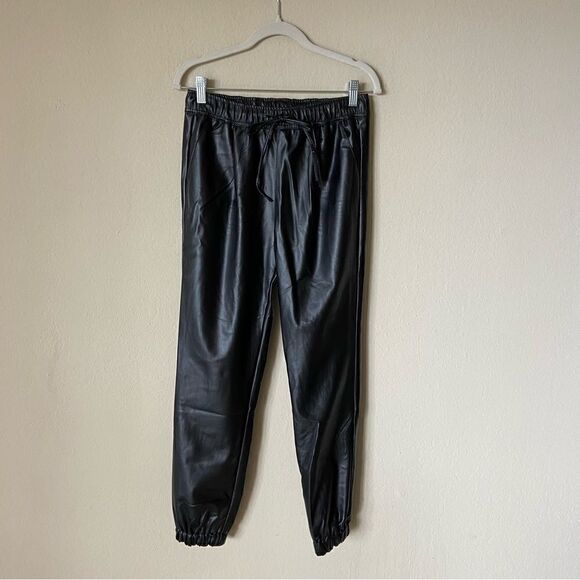 NWOT Love Tree Cognac Faux Leather Black Track Pants Joggers Size S - Picture 3 of 9